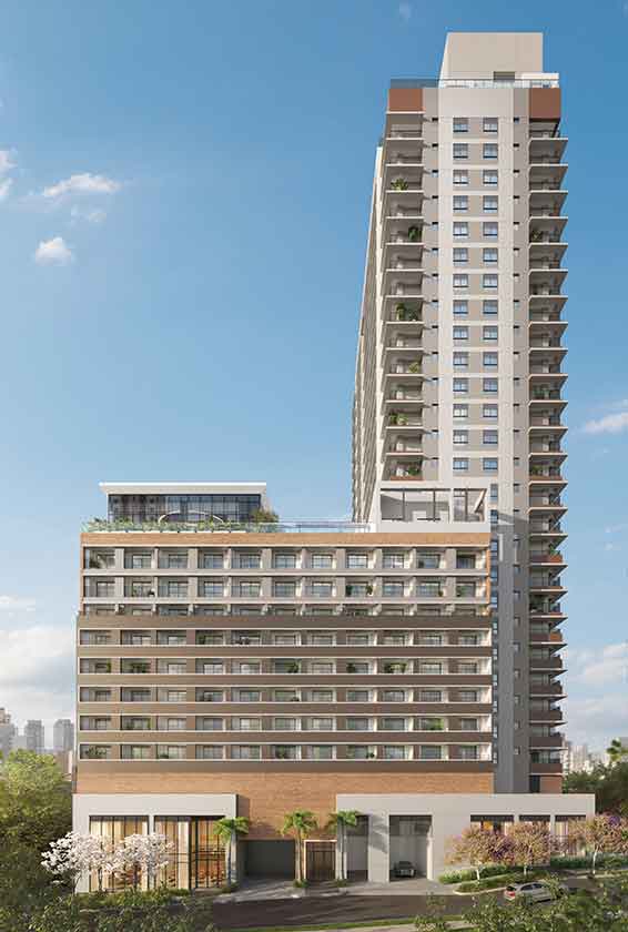 Fachada do edifício residencial de múltiplos andares com varandas